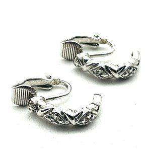 Textured Half Hoop Clip On Earrings Silver Tone Classic Career Cosplay LARP